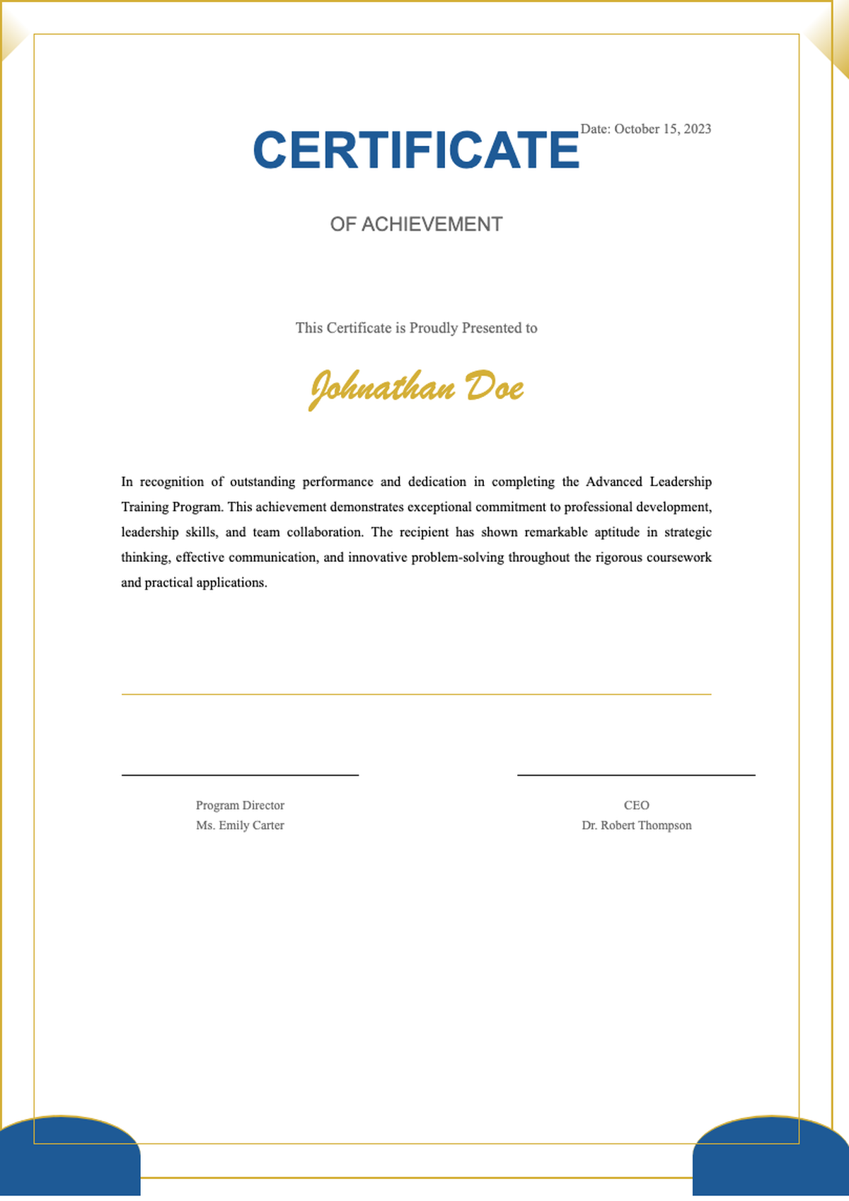 Elegant certificate of achievement with gold and blue accents_variant_2